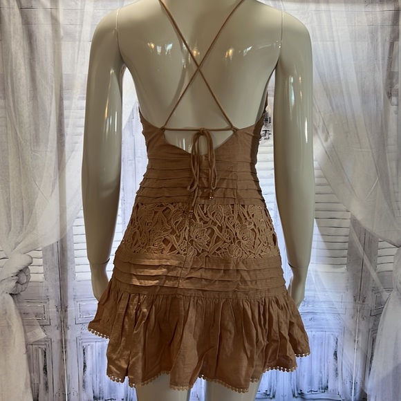 Stone color with lace trimming crisscross back dress - Picture 6 of 6